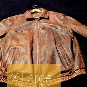Brown leather bomber
